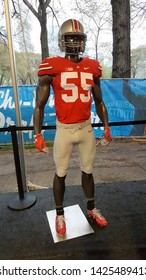 Chicago, IL April 28, 2016, Ohio State Buckeyes Football Uniform, Helmet, Jersey, Pants On Display At The NFL Draft Town