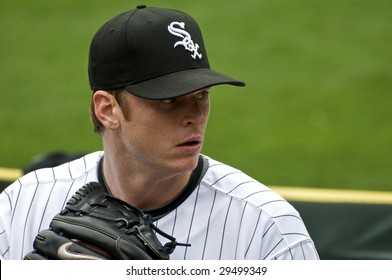 CHICAGO, IL - APRIL 29: Close up of Gavin Floyd warms up before the Chicago White Sox vs. Seattle Mariners game at U.S. Cellular Field April 29, 2009 in Chicago, IL.