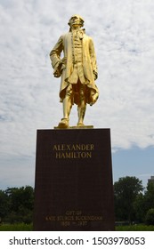 Chicago, IL August 24, 2019, Alexander Hamilton Gold Statue In Lincoln Park