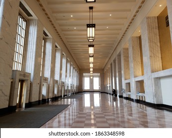 Chicago, IL August 25, 2020, The Old Post Office Building Grand Main Entrance Interior Of Art Deco Building Architecture