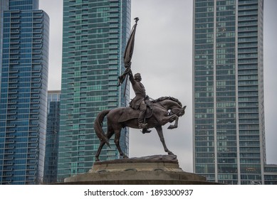 Chicago, IL December 11, 2020, General John Logan Monument In Grant Park, Site Of 1968 Democratic National Convention Protests