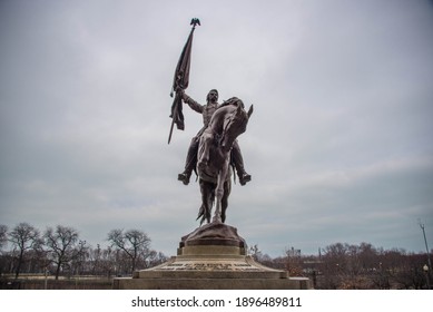 Chicago, IL December 11, 2020, General John Logan Monument In Grant Park, Site Of 1968 Democratic National Convention Protests