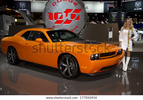 CHICAGO, IL -\
FEBRUARY 8: Dodge Challenger at the annual International auto-show,\
February 8, 2014 in Chicago,\
IL