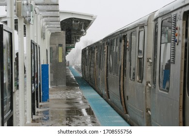 Chicago, IL - March 20, 2010: Chicago Transit Authority Green Line Train At 35th-Bronzeville-IIT