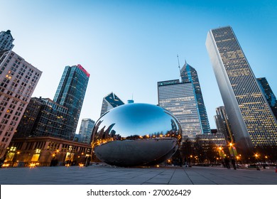 CHICAGO, IL - March 6, 2015: Cloud Gate and Chicago skyline in Millennium Park, Chicago, Illinois, USA