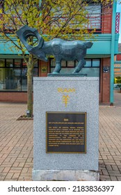 Chicago, IL, May 10, 2021, Chinatown Square Plaza, Year Of The Ram Statue For Chinese New Year, Lunisolar Calendar, Zodiac