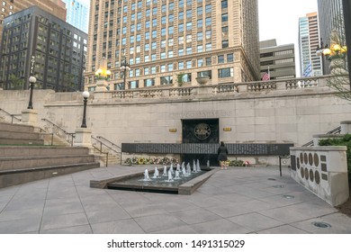 Chicago, IL - May 6th, 2016: A Woman Stands At The Vietnam War Memorial Along The River Walk In Downtown Honoring Those Who Died During The Vietnam War From All Branches Of The Armed Services.