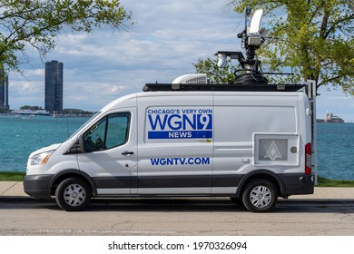 Chicago, IL - May 7 2021: Chicago's WGN9 News Van Parked In Museum Campus