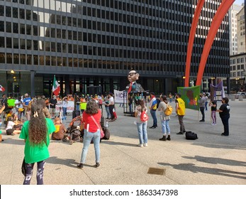 Chicago, IL September 15, 2020, Immigration Protest Rally At Federal Plaza Against ICE Immigration Customs Enforcement