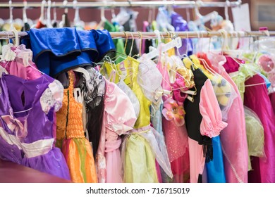 Chicago, IL, September 16, 2017: Dresses For Sale At A Community Yard Sale  For Young Families In A Church Gymnasium In The North Center Neighborhood, An Area Known For Being Very Family Friendly.