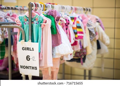 Chicago, IL, September 16, 2017: Objects For Sale At A Community Yard Sale  For Young Families In A Church Gymnasium In The North Center Neighborhood, An Area Known For Being Very Family Friendly.