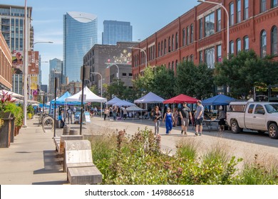 Chicago, IL - September 7. 2019: People Enjoy A Street Fest In The Fulton Market District Neighborhood In West Loop, Downtown Chicago. The City Hosts Many Outdoor Fests In Summer.