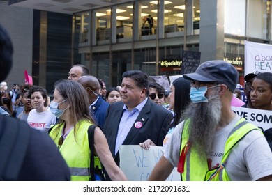 Chicago, Il USA - 06 24 2022: Governor Of Illinois Marches With Pro Abortion Protesters 