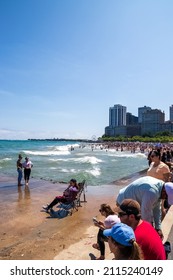 Chicago, IL | USA: 8-22-2021 Friends And Family Enjoy Summer On Chicago's Lakefront Of Lake Michigan