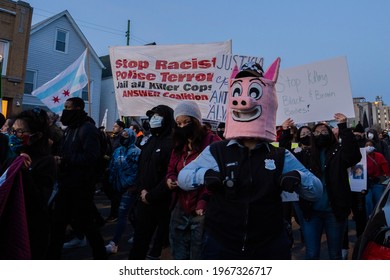 Chicago, IL, USA - April 16th, 2021 - Adam Toledo Anti-Police Violence Protests In Chicago - Pig Police Officer 