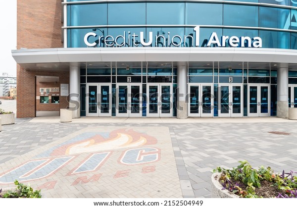CHICAGO, IL, USA - APRIL 29, 2022: The\
Credit Union 1 Arena is the stadium of the University of Illinois\
at Chicago\'s Chicago Flames Basketball team, as well as hosting\
other performances.