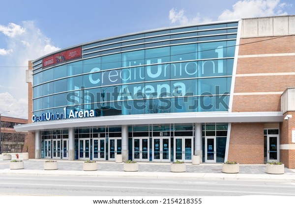 CHICAGO, IL, USA - APRIL 29, 2022: The\
Credit Union 1 Arena is the stadium of the University of Illinois\
at Chicago\'s Chicago Flames Basketball team, as well as hosting\
other performances.