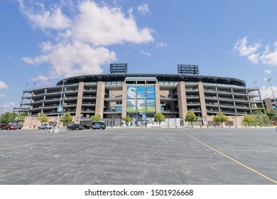 CHICAGO, IL, USA - AUGUST 23, 2019: The exterior of the MLB's Chicago White Sox's Guaranteed Rate Field. The baseball stadium has had many name changes over the years but is best known for Comisky.