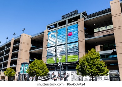 CHICAGO, IL, USA - AUGUST 24, 2019: The exterior of the MLB's Chicago White Sox's Guaranteed Rate Field. The baseball stadium has had many name changes over the years but is best known for Comisky.