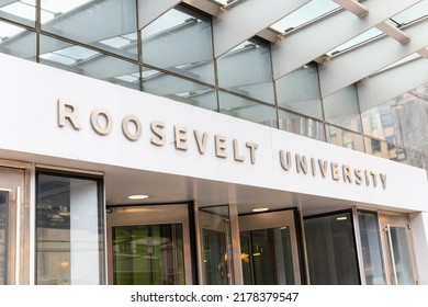 CHICAGO, IL, USA - JULY 1, 2022: Roosevelt University Is A Private University With Campuses In Chicago And Schaumburg, Named After President Roosevelt And First Lady.