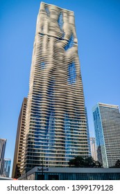Chicago, IL, USA - July 8, 2018: The famous Aqua Skyscraper