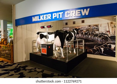 CHICAGO, IL, USA - JUNE 24, 2018: The Museum Of Science  And Industry Features An Exhibit Called Farm Tech Where People Can Learn How Farming Works And How To Milk A Cow.