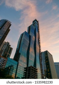 Chicago, IL USA - Oct 14, 2019: The Vista Tower (now St. Regis Residences) In Downtown Chicago At Sunset. The New Skyscraper By Studio Gang Architects Was Still Under Construction