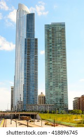 CHICAGO, ILLINOIS - AUGUST 22, 2015: High Rise Apartment Buildings. One Museum Park And One Museum Park West Condominium Apartment Buildings.