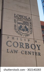 Chicago, Illinois - July 31, 2015 - Sign For The Philip H. Corboy Law Center At The University Of Loyola Chicago School Of Law.