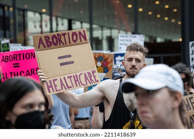 Chicago, Illinois - June 24 2022: Pro-choice Pro-abortion Protests In Downtown Chicago After Overturning Of Roe V. Wade, Person Holding Up Sign 