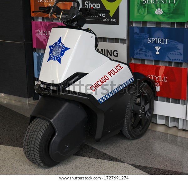 CHICAGO, ILLINOIS - MARCH\
12, 2019: Chicago Police Segway SE-3 Patroller at O\'Hare\
International Airport 