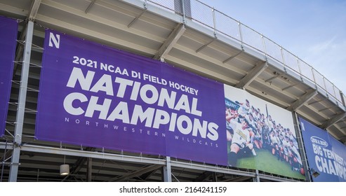 Chicago, Illinois - May 25, 2022: Northwestern University Field Hockey National Champions Banner On Stadium