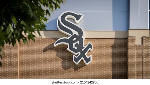 Chicago, Illinois - May 25, 2022: Chicago White Sox MLB logo on building exterior