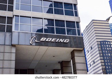 CHICAGO, ILLINOIS - OCTOBER 15, 2012 -  view of the facade of the offices of the construction company headquarters of Boeing aircraft in the city of Chicago