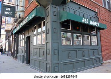 Chicago, Illinois/ United States of America - March 15, 2020: The exterior of the Old Town Ale House a cash only dive bar and tourist spot on North Ave in Chicago 