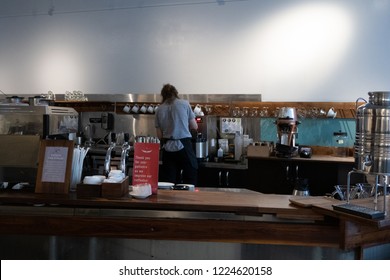 Chicago, Illinois, United States - Interior View Of The Intelligentsia Coffee Bar Located In The Heritage At Millennium Park.