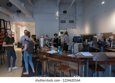 Chicago, Illinois, United States - Interior View Of The Intelligentsia Coffee Bar Located In The Heritage At Millennium Park.