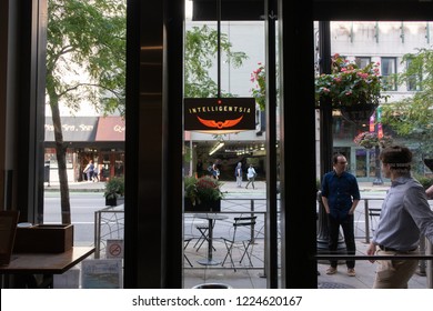 Chicago, Illinois, United States - Interior View Of The Intelligentsia Coffee Bar Located In The Heritage At Millennium Park.