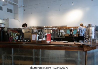 Chicago, Illinois, United States - Interior View Of The Intelligentsia Coffee Bar Located In The Heritage At Millennium Park.