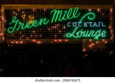 Chicago, Illinois, United States - July 25 2009: Green Mill Cocktail Lounge And Jazz Club Neon Sing At Night.