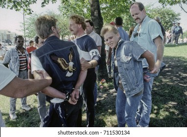 Chicago Illinois, USA, 28th August, 1988
KKK And Nazis Rally In Marquette Park Chicago. 
Police Arrest A Pair Of White Power Supporters.