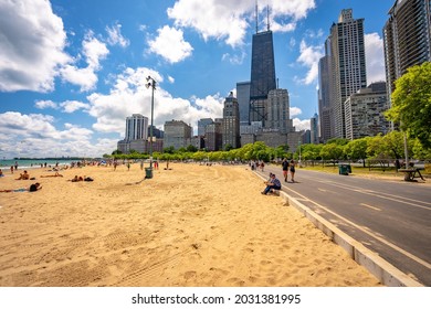 Chicago, Illinois, USA - Aug 15, 2019: City beach