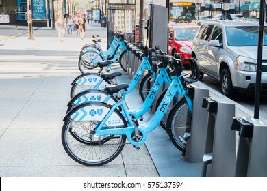 Chicago, Illinois, USA - Aug 9, 2016: Chicago bike rental an alternative way to commute in Chicago. - Shutterstock ID 575137594