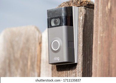 Chicago Illinois, USA - Circa 2020: A Ring Video Doorbell was just installed by a new home owner.