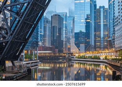 Chicago, Illinois, USA cityscape on the river at twilight. - Powered by Shutterstock