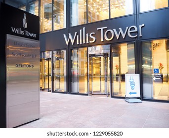 Chicago, Illinois / USA - February 19, 2018: Entrance Of Willis Tower (sky Deck) To See Skyline Chicago.