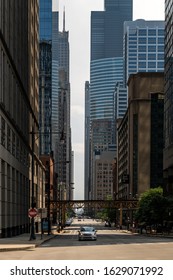 CHICAGO, ILLINOIS, U.S.A - JULY 06, 2019: Empty Chicago Street In The Downtown Area. Chicago Is The 3rd Most Populous US City (8.7 Million In Its Urban Area).