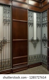 Chicago, Illinois, USA – July 31, 2018: Vertical view of the interior of one of the Reliance Building vintage elevators, 32 N. State St