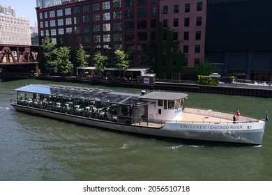 Chicago, Illinois USA - June 11 2021: Odyssey Chicago Dinner Cruise On The Chicago River