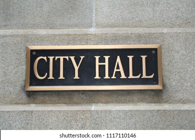 Chicago, Illinois, USA - June 20, 2018: City Hall Sign